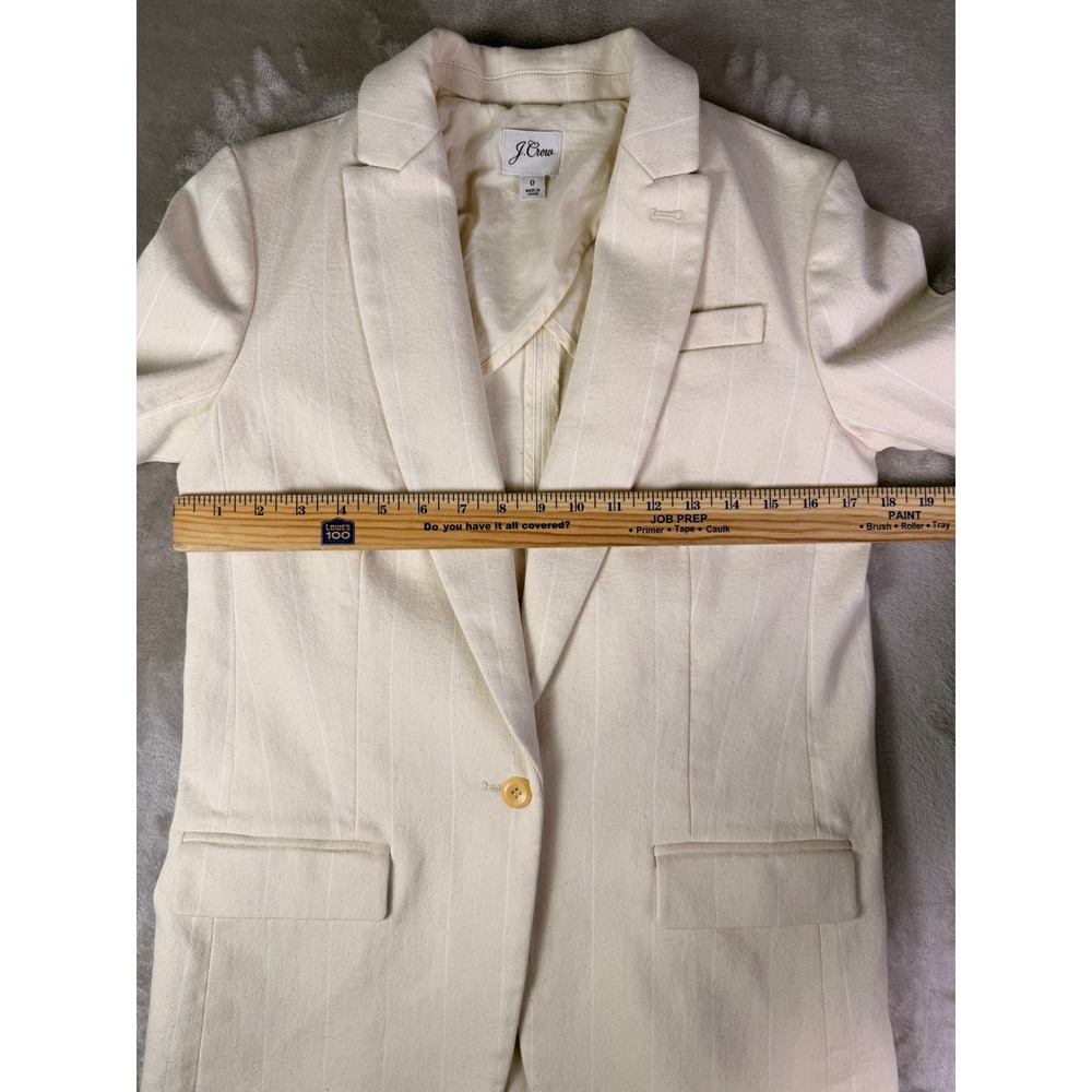 J.Crew Womens Alfie Blazer Size 0 Cotton Blend‎ Jacket Ivory Beige Denim Stripe - Picture 9 of 12
